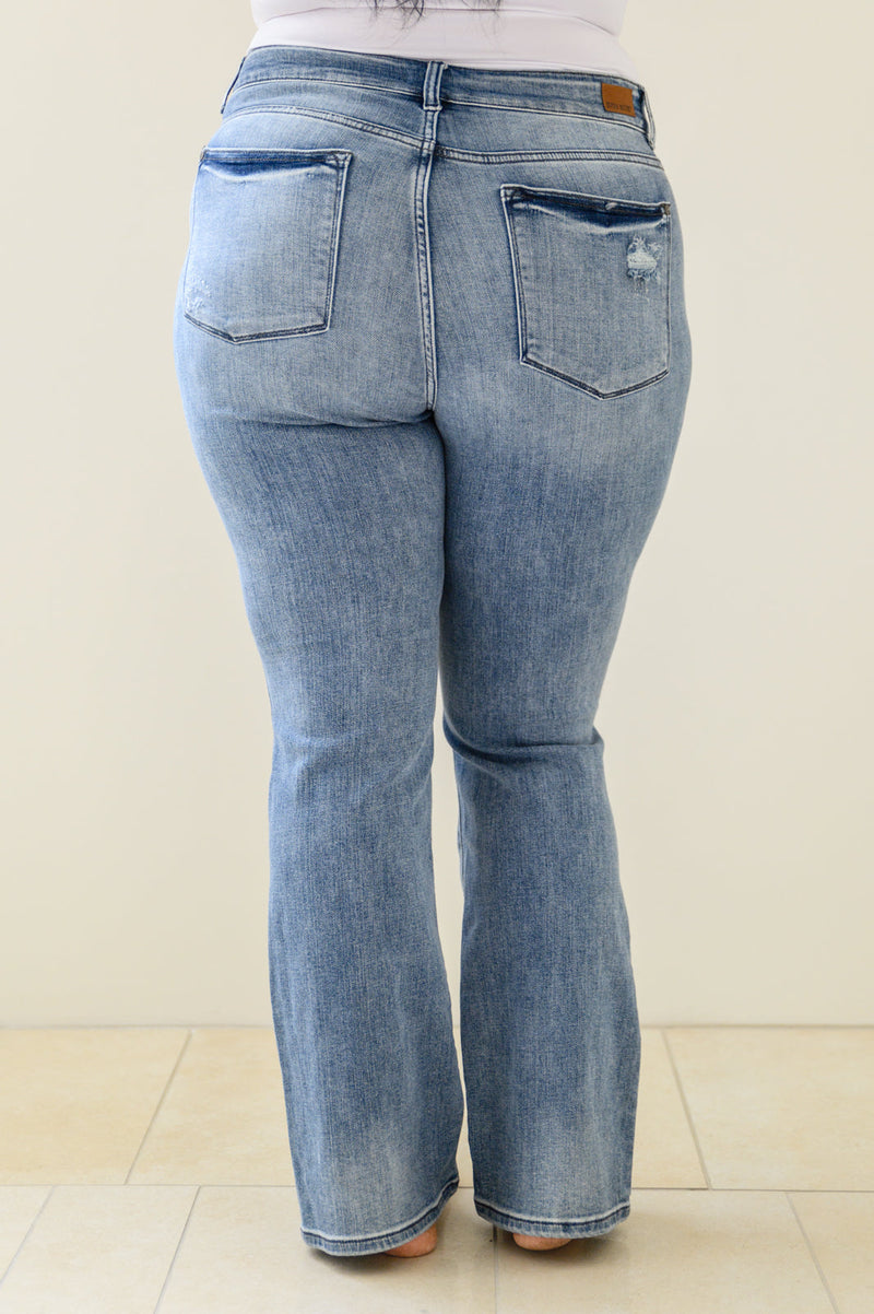 Brecken Hi-Waist Minimal Destroy Bootcut Jeans