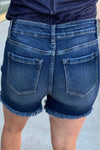 Medium Blue Raw Hem Zipper Denim Shorts