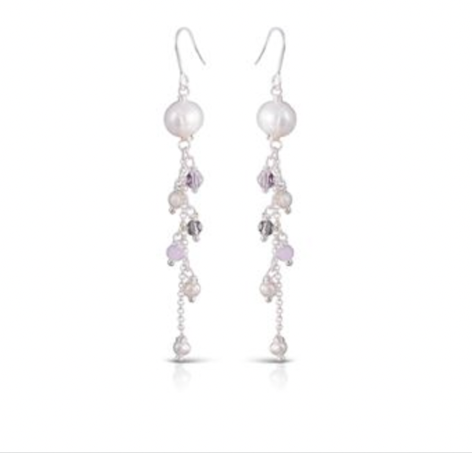 Pearl Waterfall Earrings - Silver/Blush