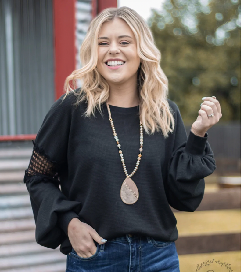 Black Balloon Sleeve Top with sleeve detail