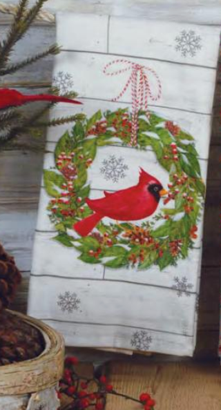 Wreath Cardinal Dish towel