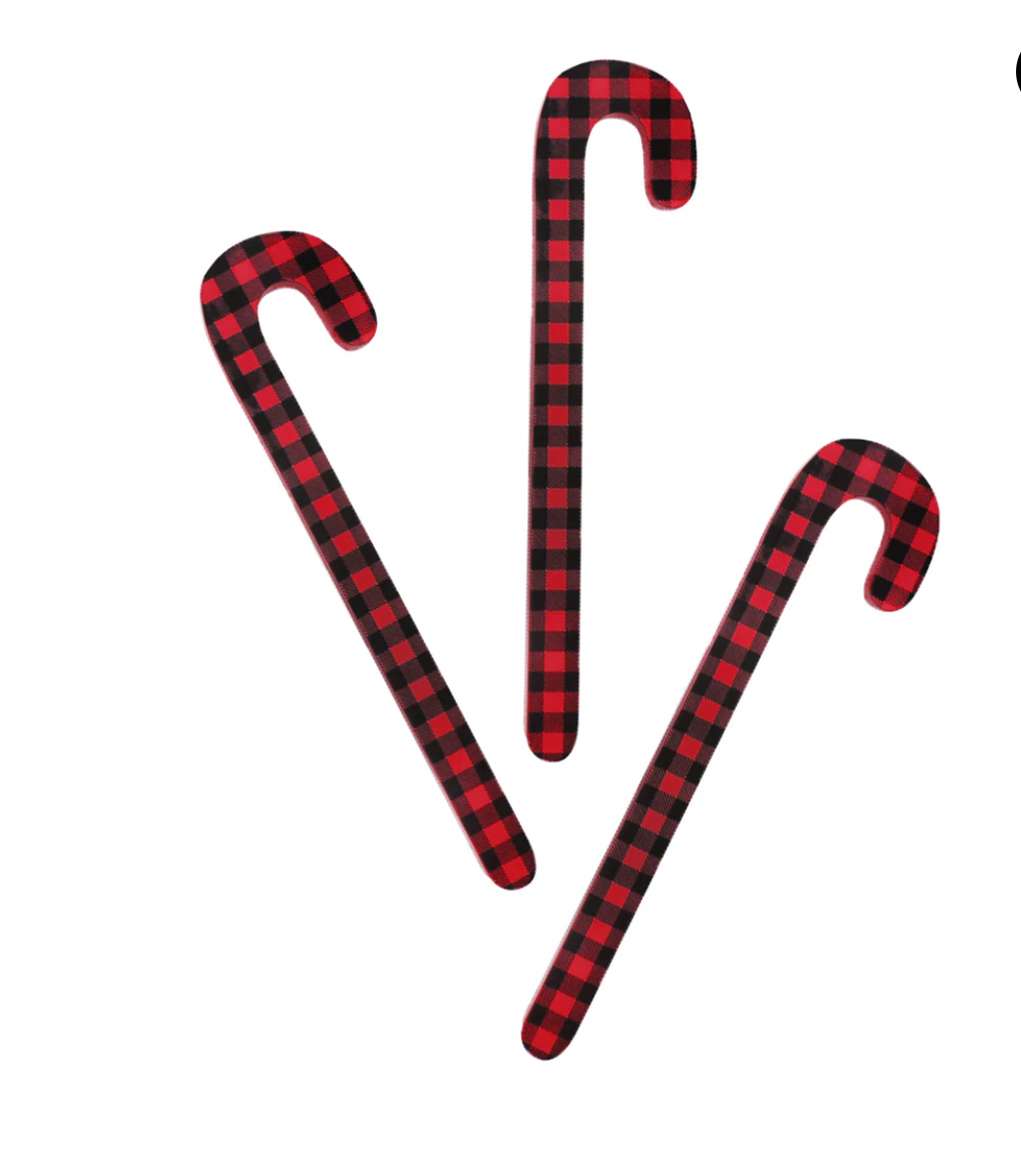 Red & Black Check Candy Canes - set of 3