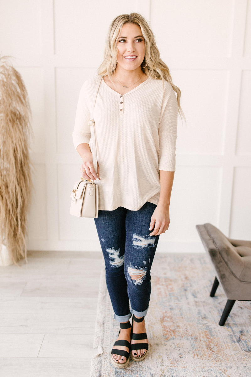 Willow Waffle Knit Top in Beige