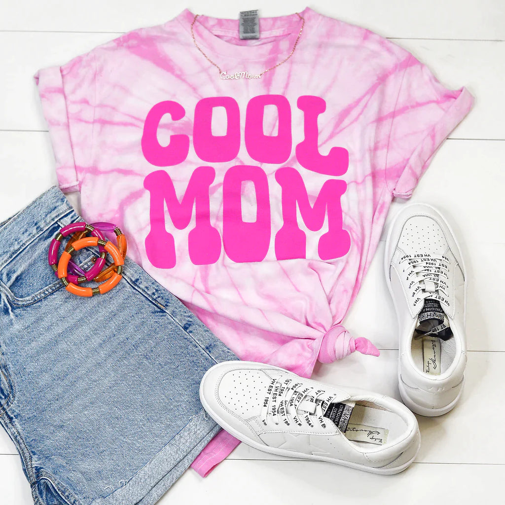 PREORDER: Cool Mom Graphic Shirt in Pink Tie Dye