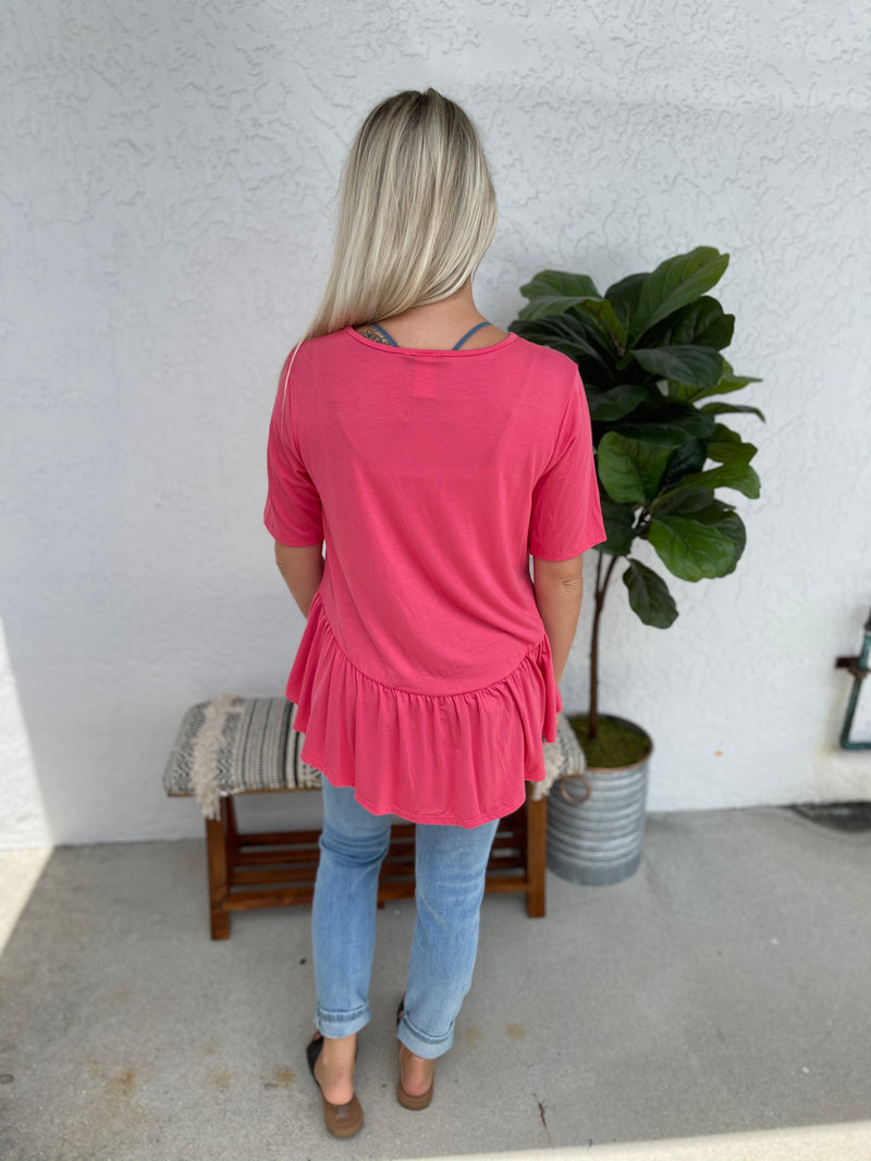3/4 sleeve Coral Ruffle detail top