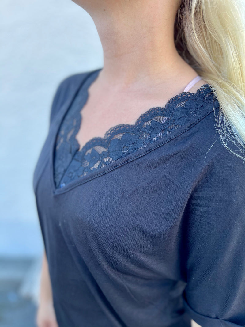 Black Short sleeve top with lace detailing