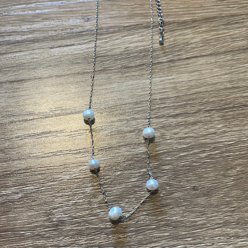 silver + white pearl necklace