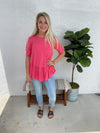 3/4 sleeve Coral Ruffle detail top