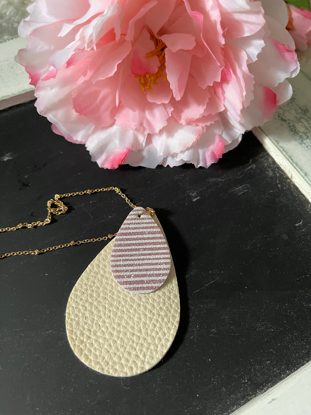 purple stripe + ivory oval necklace