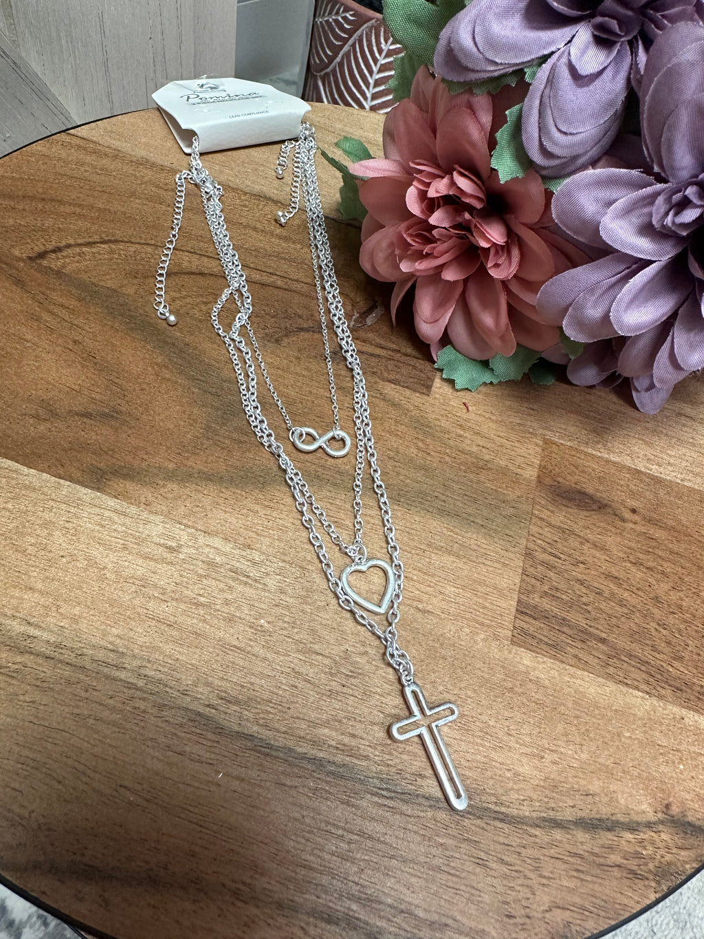 3 layer necklace- infiniti, cross, heart