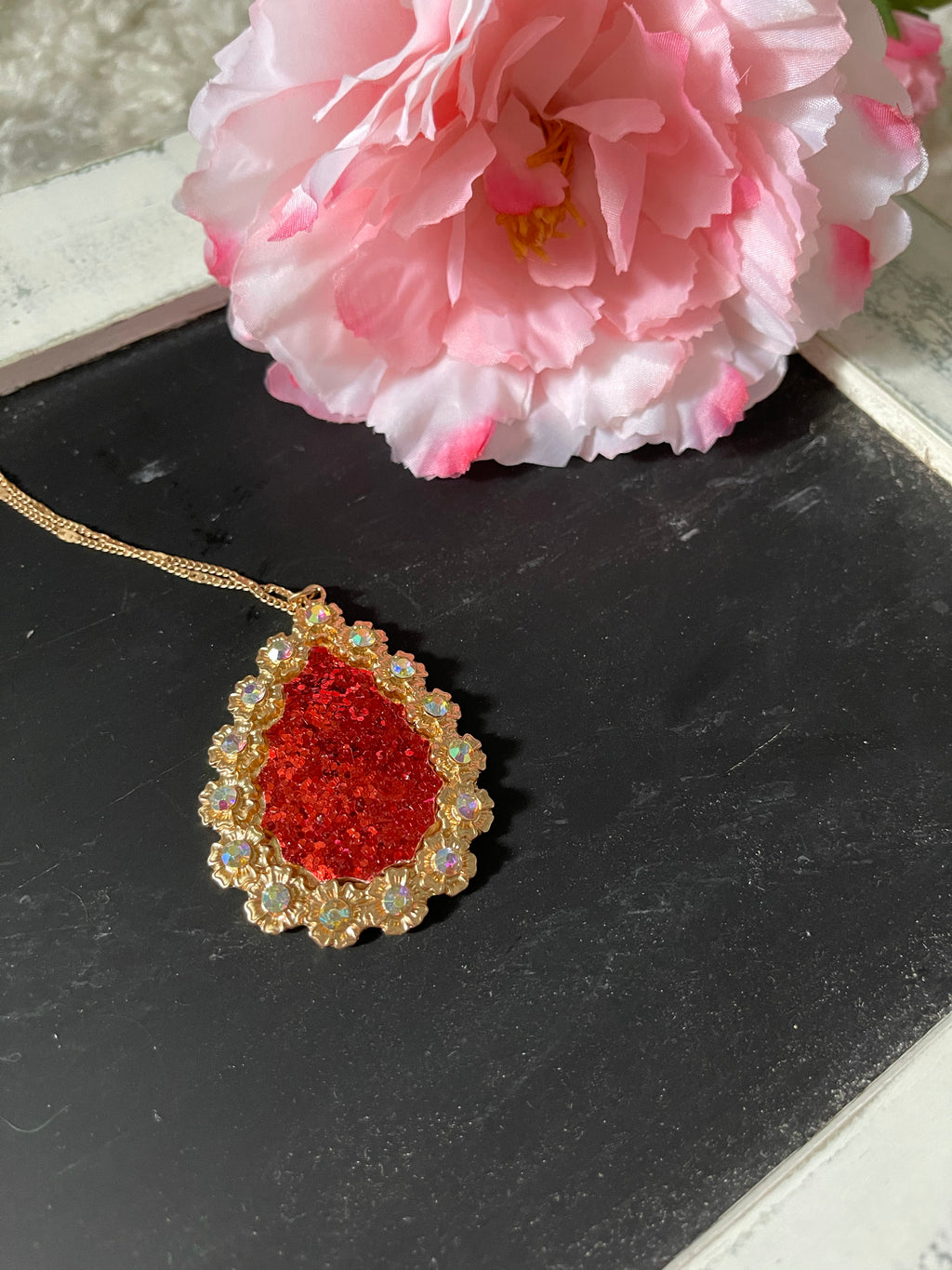 Red/ Gold necklace with sparkle