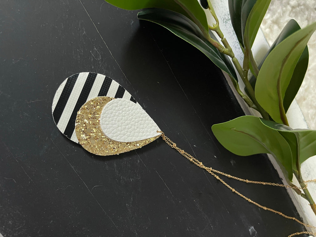black/ white stripe with gold sparkle necklace