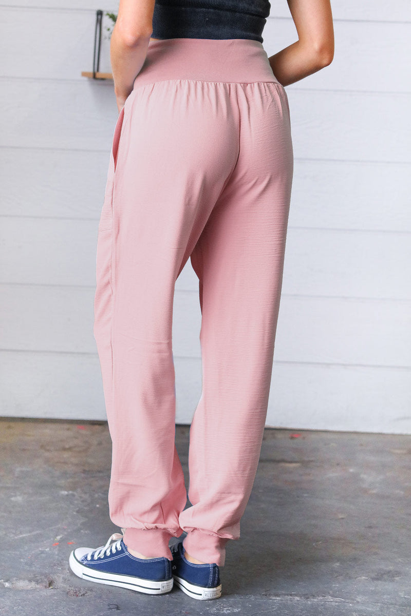 Rose Woven Airflow Wide Waistband Jogger